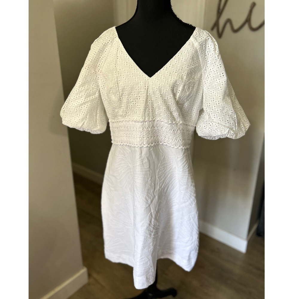 FLAW Lilly Pulitzer Jazlyn White Eyelet Embroidered Jacquard Dress Size‎ 14 NWT
